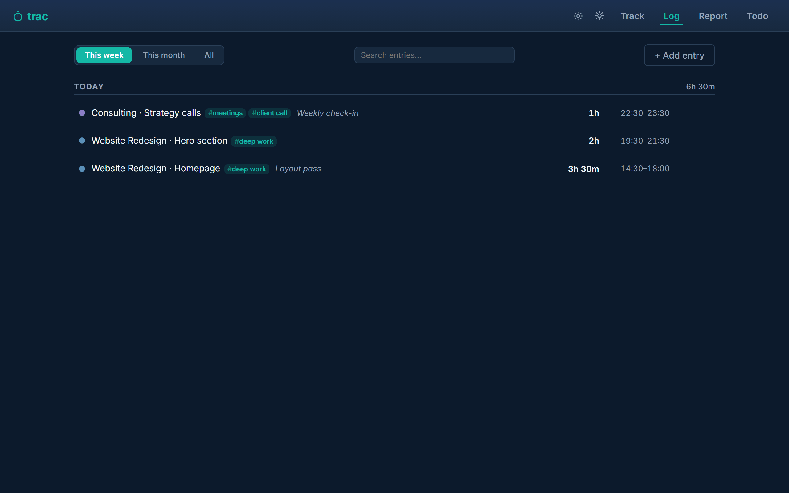 The Log tab