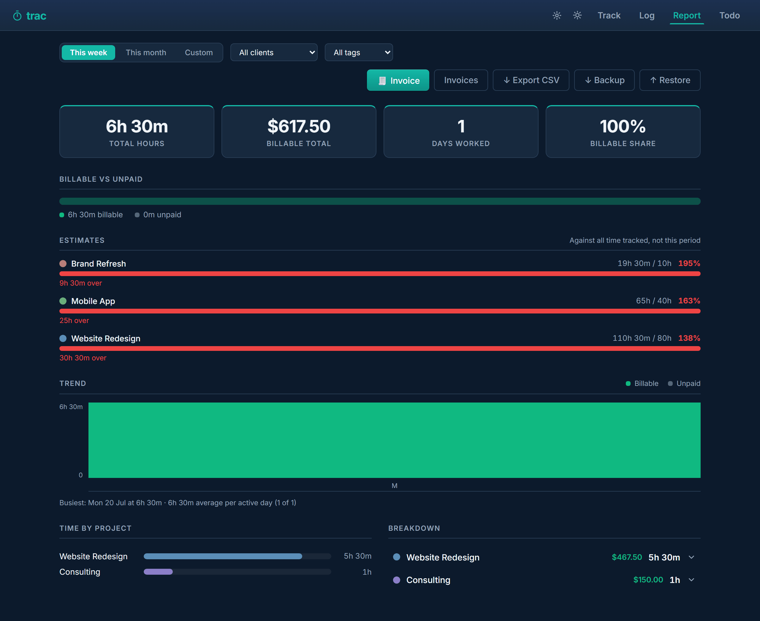 The Report tab