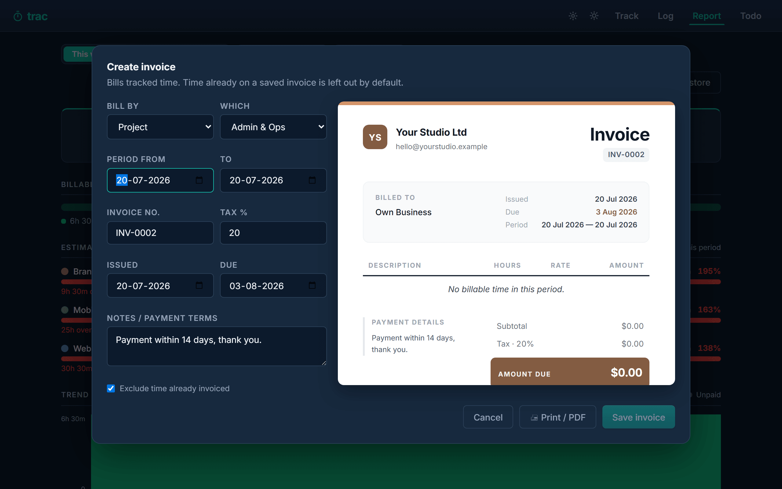 The invoice builder with live preview