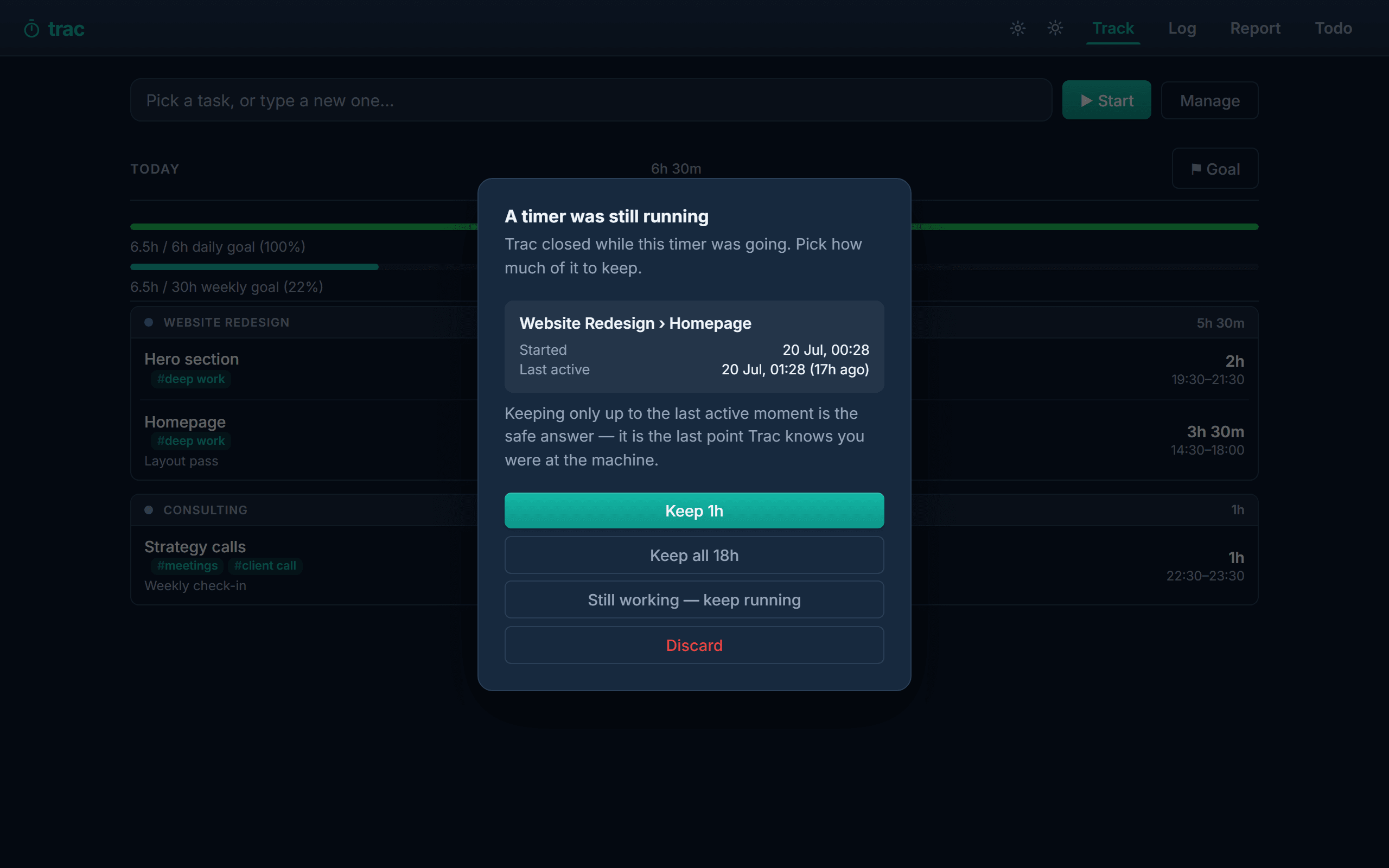 The crash recovery dialog